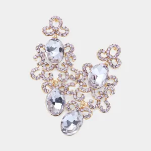 Lavender Oval and Rhinestone Crystal Abstract Pageant Earrings  | Evening Earrings |  627271