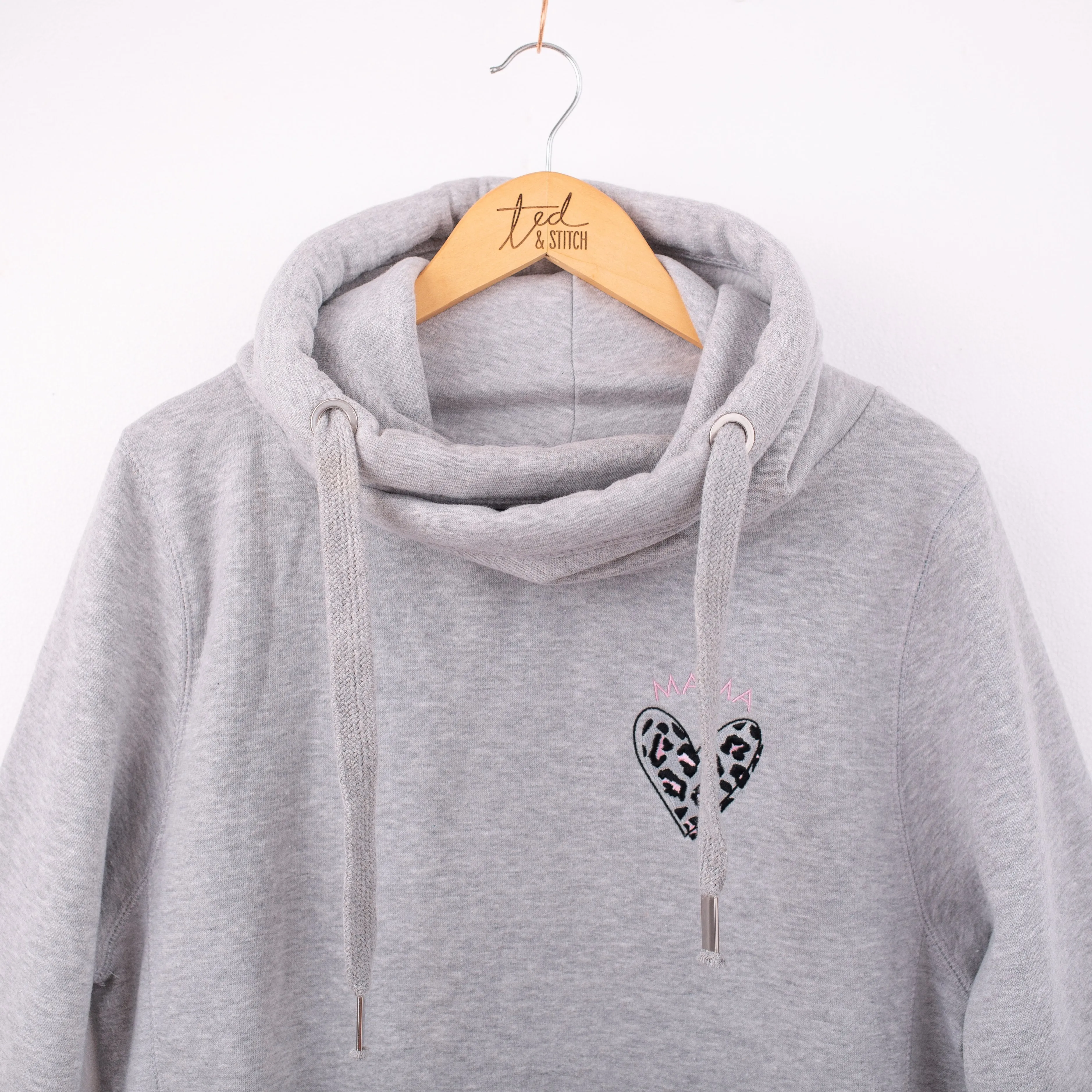 Leopard Print Heart Crossneck Hoodie available in Grey, Pink, Blue, Nude, Black, Navy and Dusty Pink