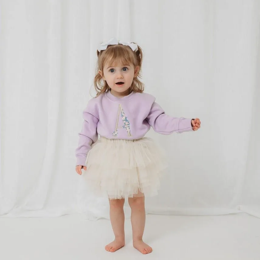 Lilac Embroidered Floral Initial Sweater