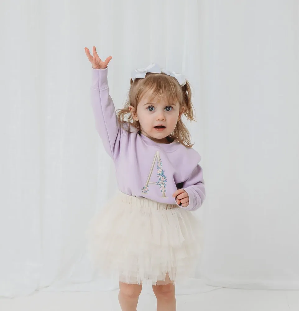 Lilac Embroidered Floral Initial Sweater