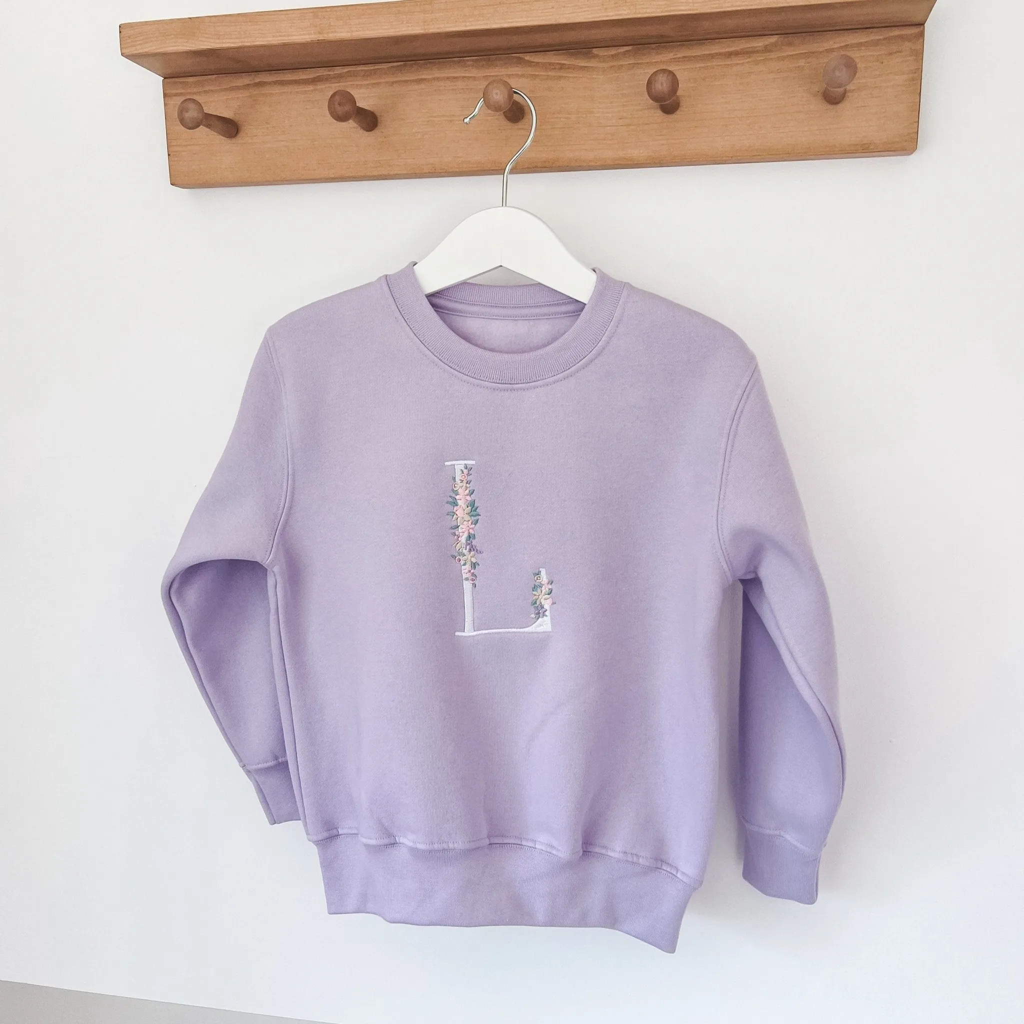 Lilac Embroidered Floral Initial Sweater