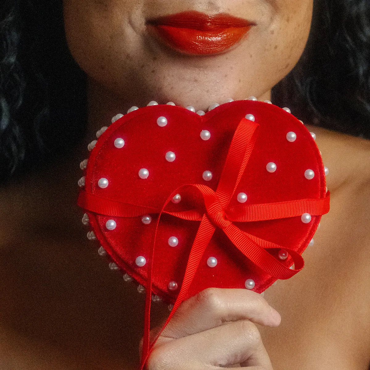 Limited Edition Heart Shaped Red Velvet Pearl Jewelry Box