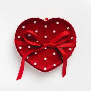 Limited Edition Heart Shaped Red Velvet Pearl Jewelry Box