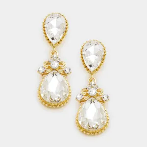 Little Girls Crystal Teardrop Earrings on Gold | 214204