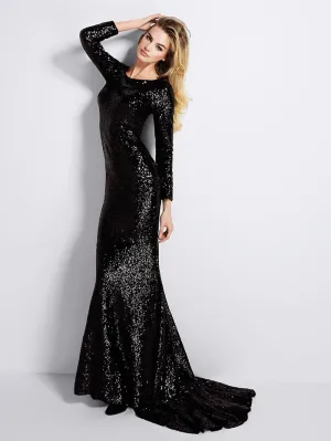Long Sleeve Black Mermaid Evening Dresses Scoop Neckline Formal Dress