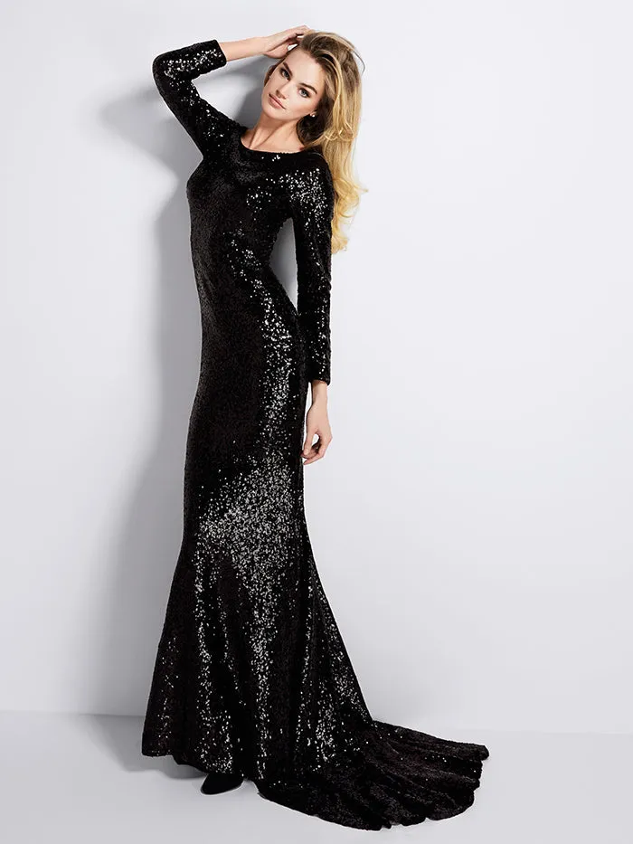Long Sleeve Black Mermaid Evening Dresses Scoop Neckline Formal Dress