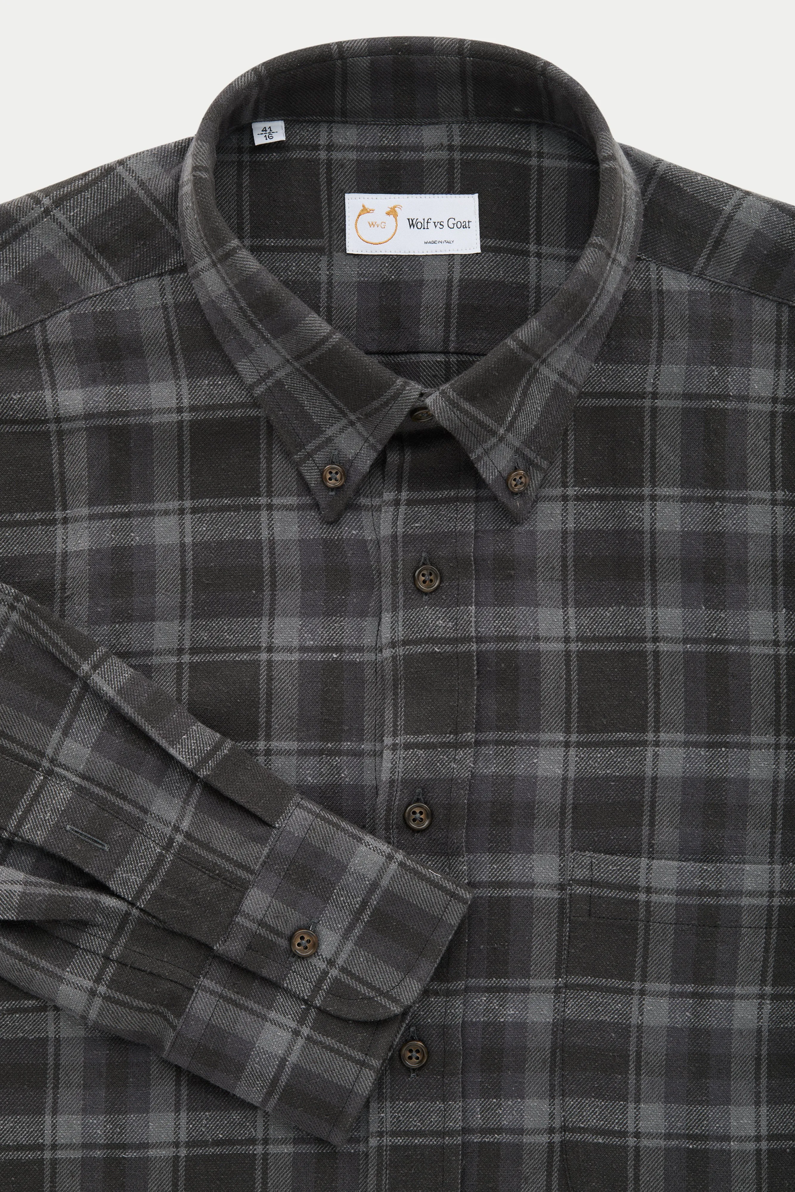Long Sleeve Regular After-Dinner Button Down Cotton Silk Shirt Blue and Grey Plaid