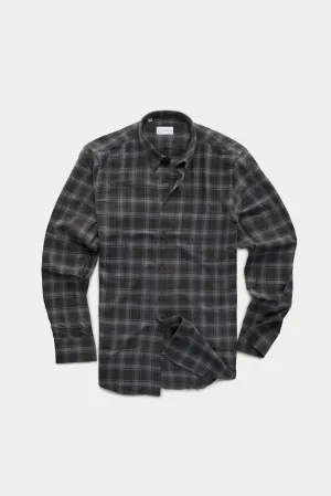 Long Sleeve Regular After-Dinner Button Down Cotton Silk Shirt Blue and Grey Plaid