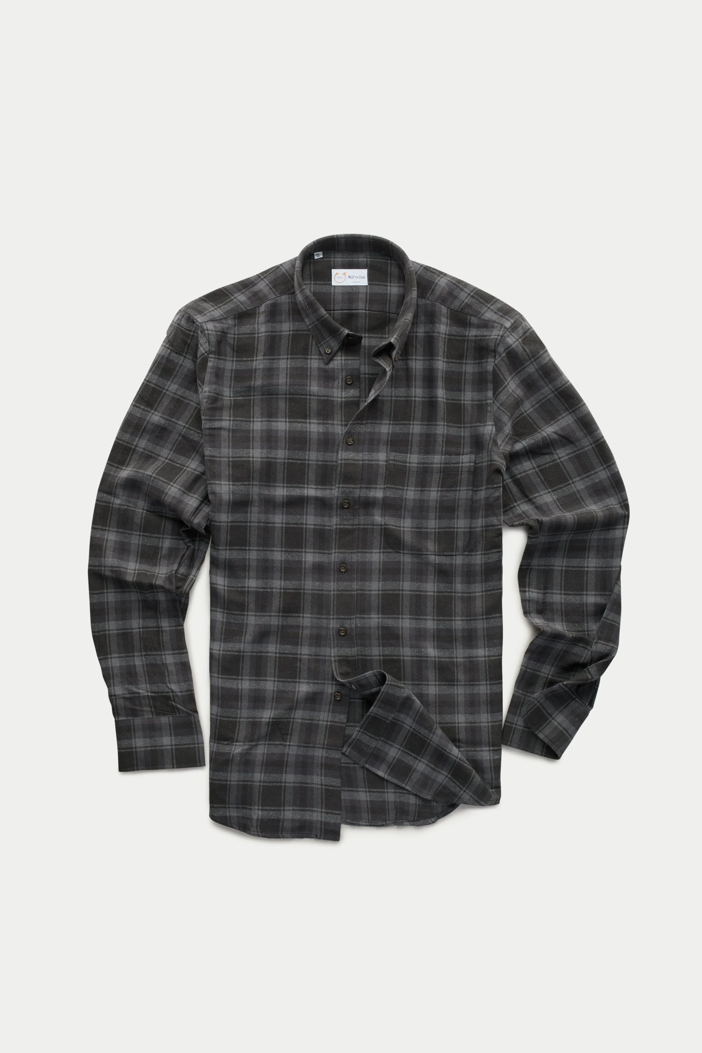 Long Sleeve Regular After-Dinner Button Down Cotton Silk Shirt Blue and Grey Plaid