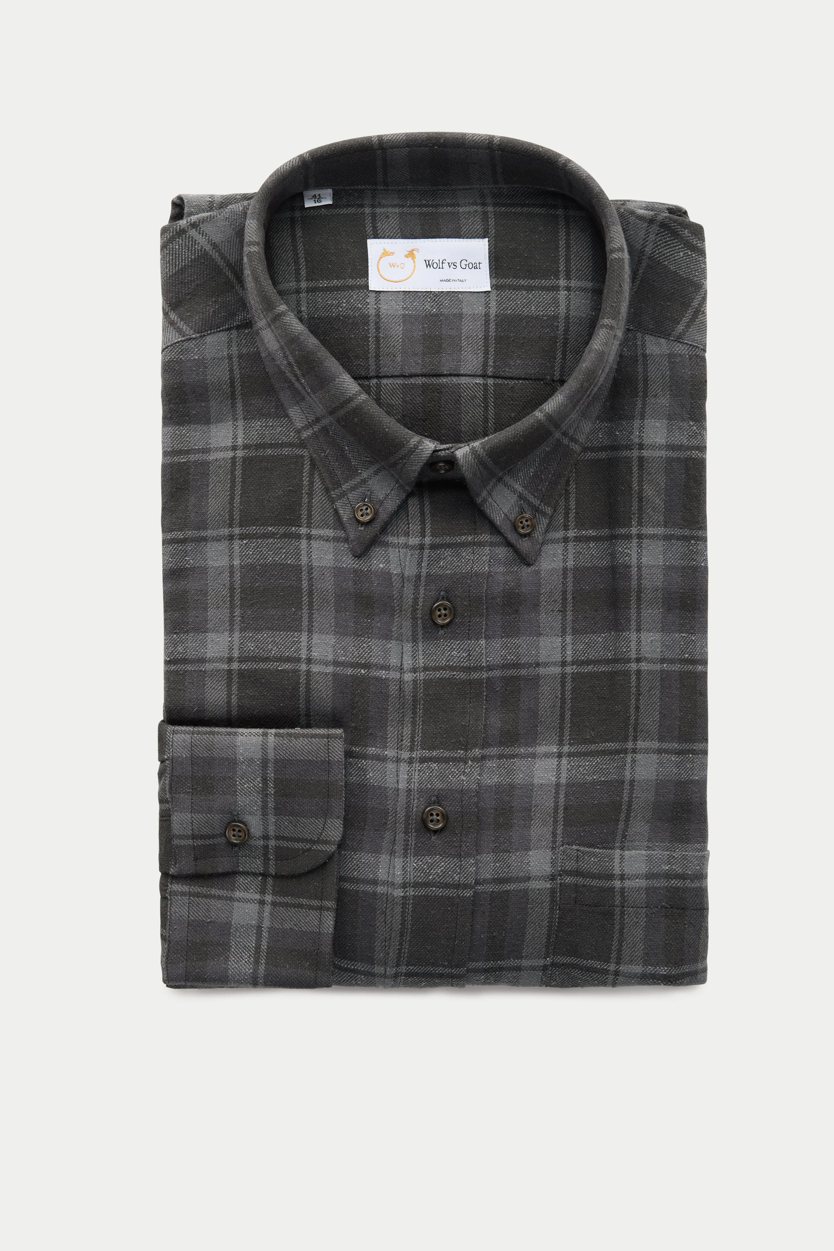 Long Sleeve Regular After-Dinner Button Down Cotton Silk Shirt Blue and Grey Plaid