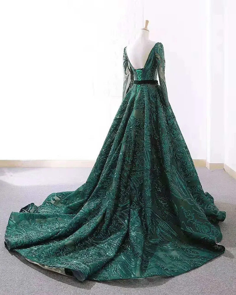 Long sleeves o-neck  evening gown for women