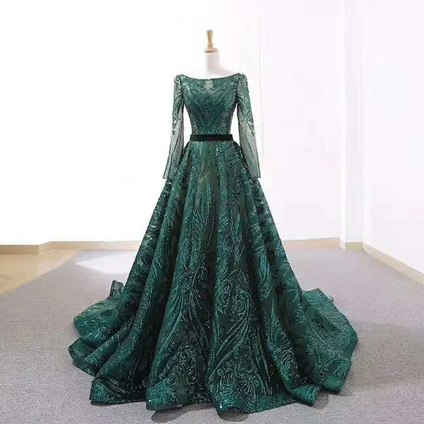 Long sleeves o-neck  evening gown for women