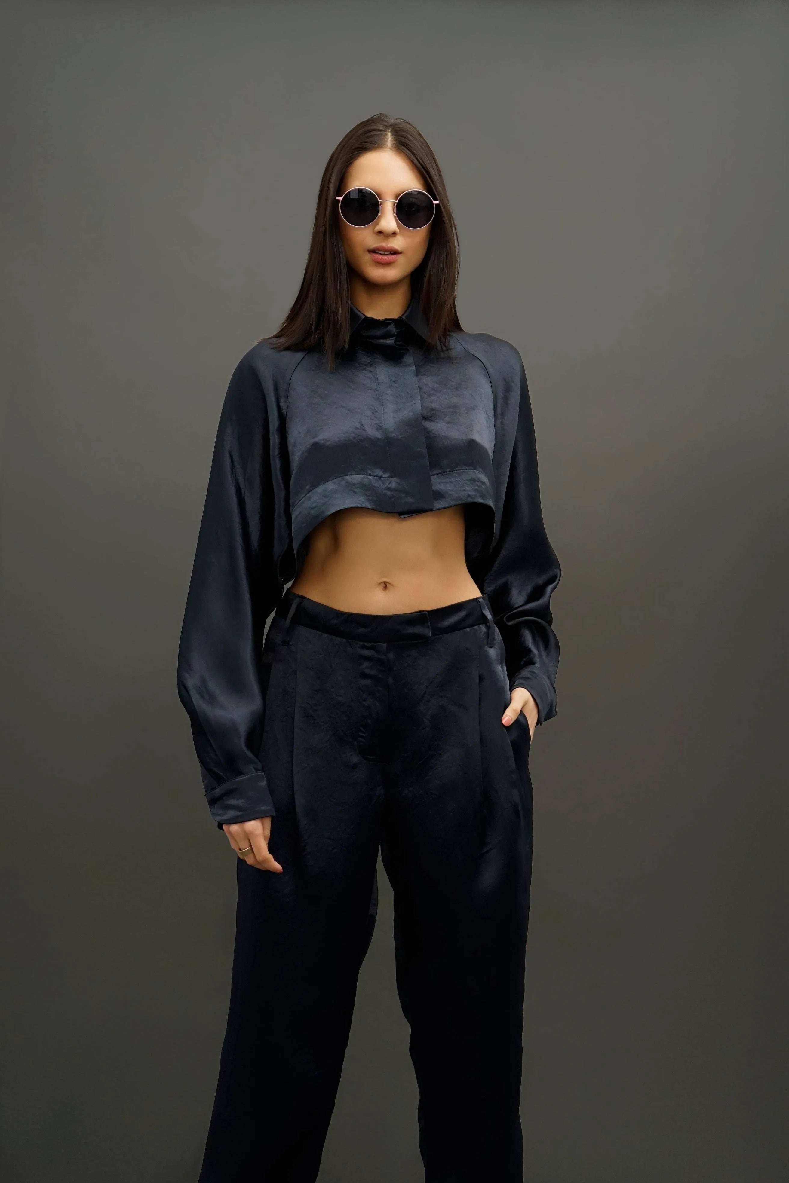 Lore Elegant Navy Long Sleeve Shrug