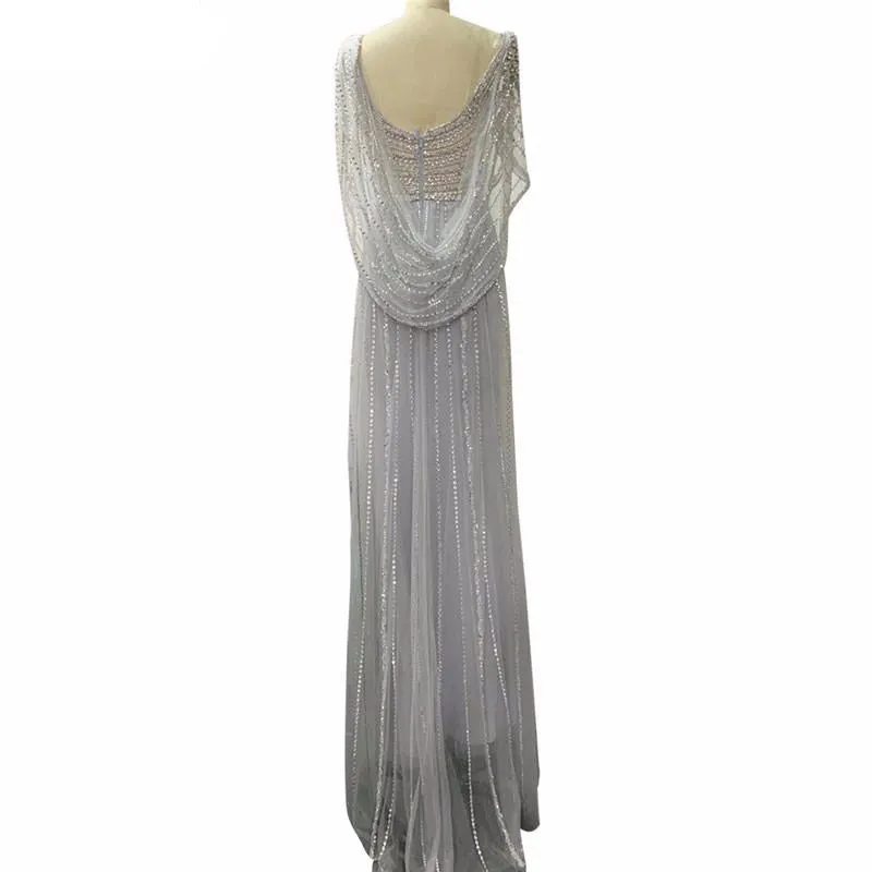 Luxury Champagne V-neck Sexy Evening Dresses Diamond Beading Sleeveless Mermaid Formal Dress