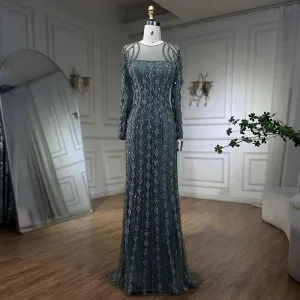 Luxury Gray Mermaid Gown Floor Length with Beaded Cut Outs