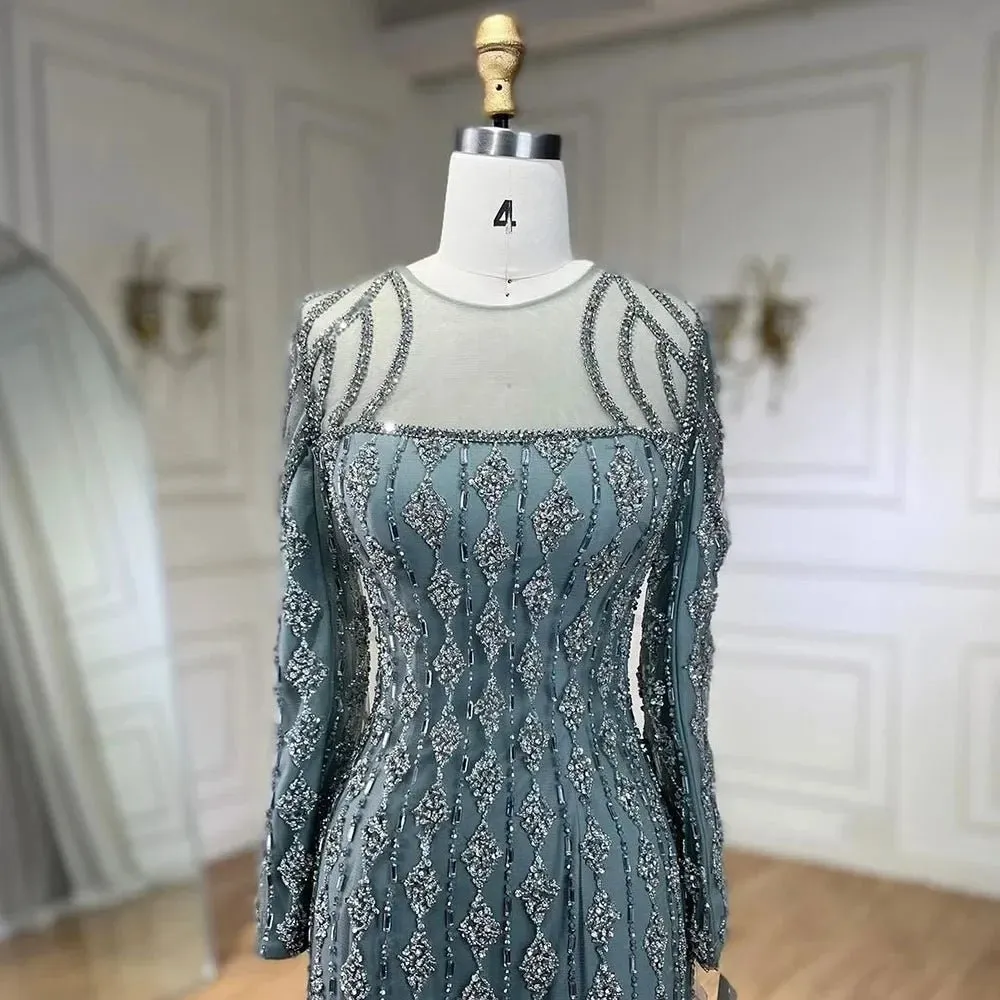 Luxury Gray Mermaid Gown Floor Length with Beaded Cut Outs