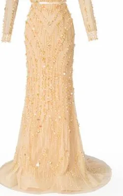 Luxury Pink Navy Blue Beading Mermaid Tulle Evening Dress V-Neck Long Sleeves Elegant Evening Gowns