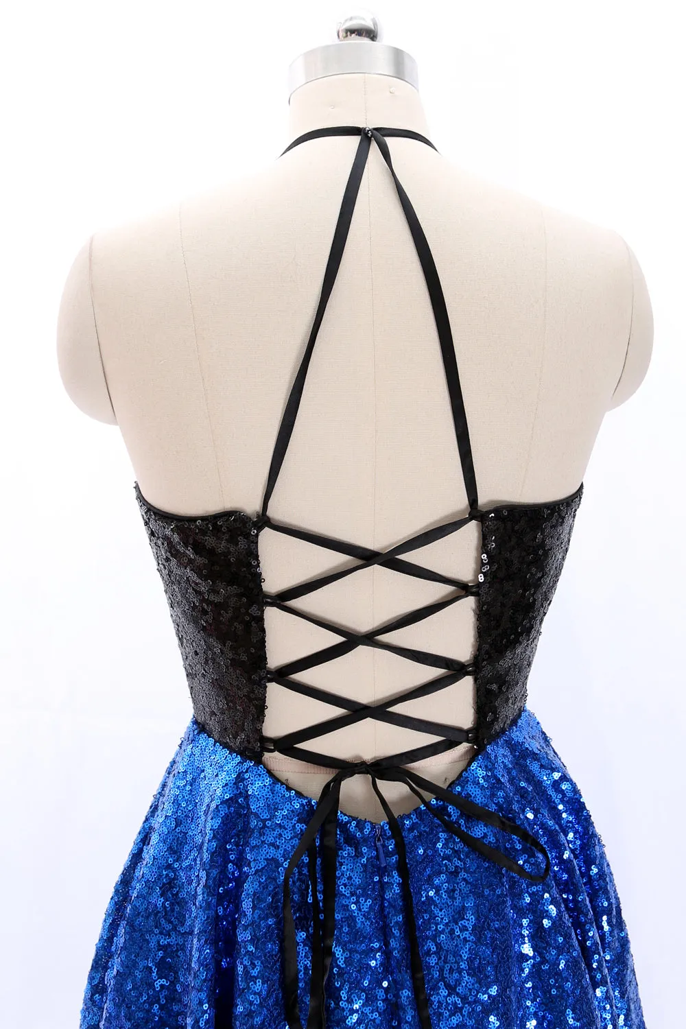 MACloth Halter V Neck Sequin Mini Prom Homecoming Dress Party Dress