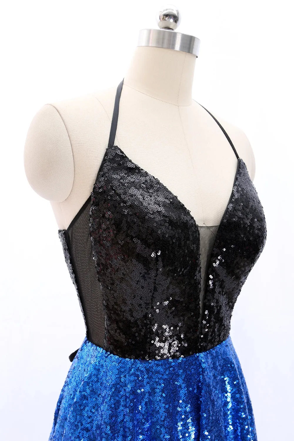 MACloth Halter V Neck Sequin Mini Prom Homecoming Dress Party Dress