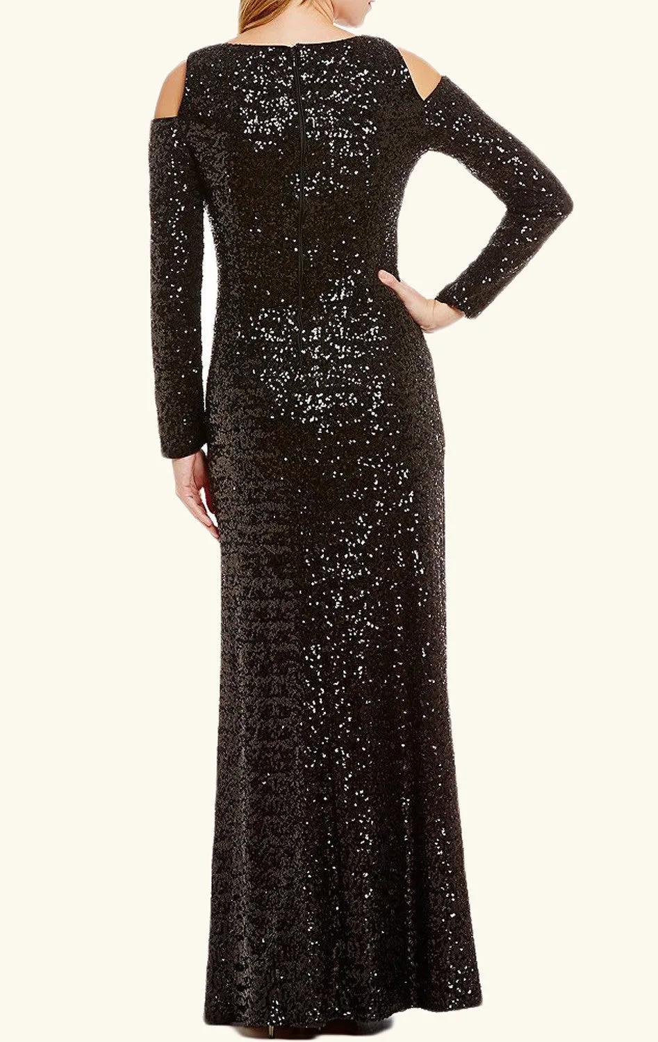 MACloth Long Sleeves Sequin Formal Evening Gown Black Prom Dress
