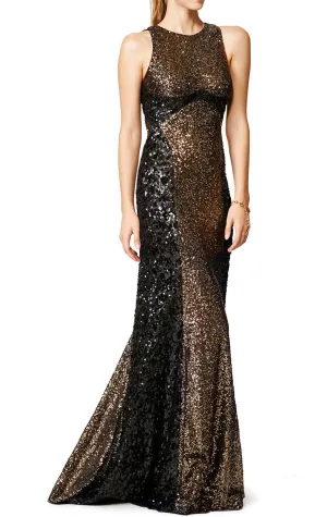 MACloth Mermaid High Neck Sequin Two Tone Evening Gown Simple Prom Dress