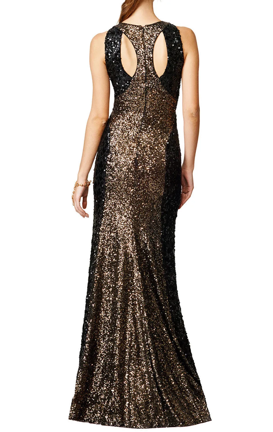 MACloth Mermaid High Neck Sequin Two Tone Evening Gown Simple Prom Dress