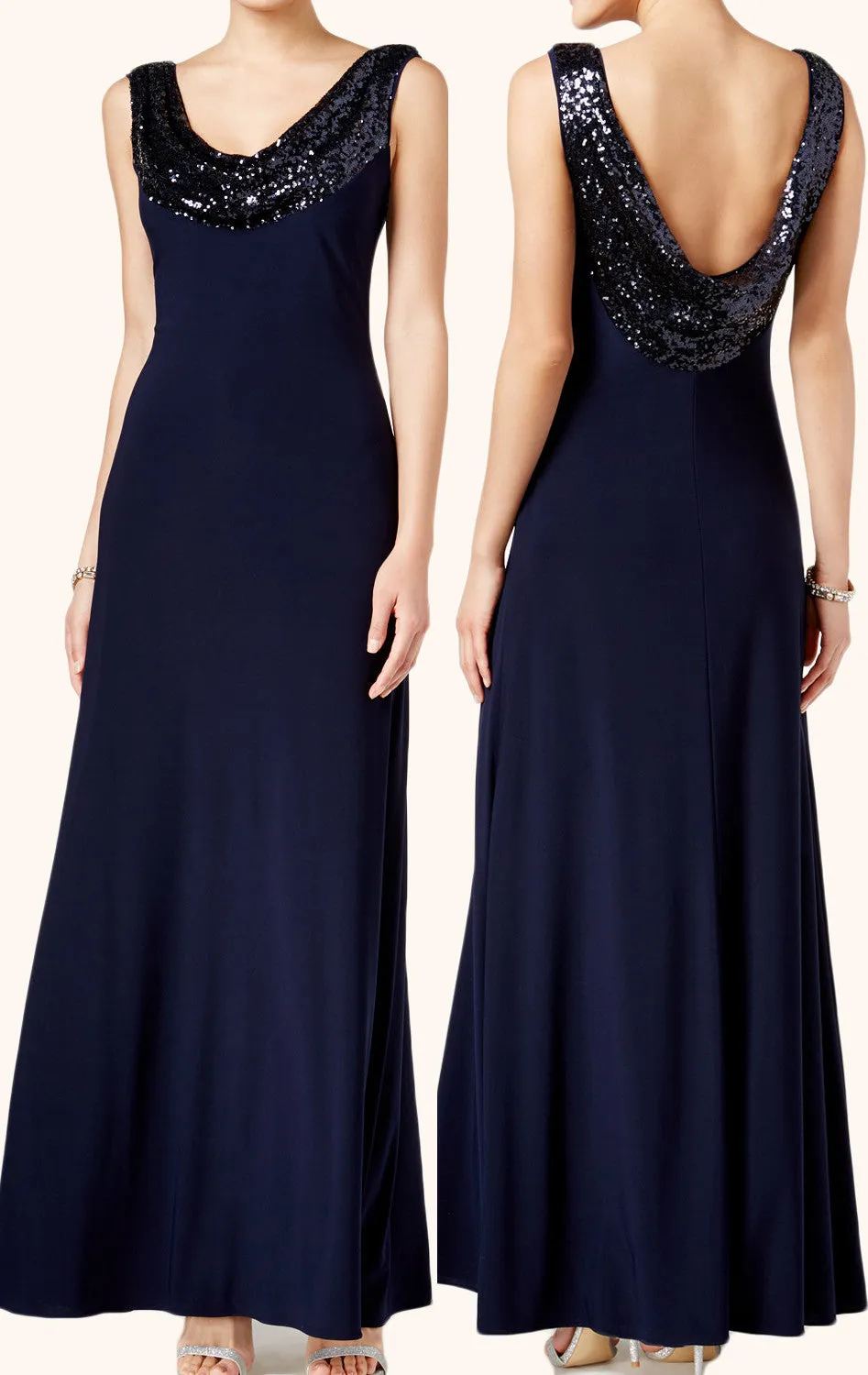 MACloth Straps Cowl Neck Sequin Jersey Formal Evening Gown
