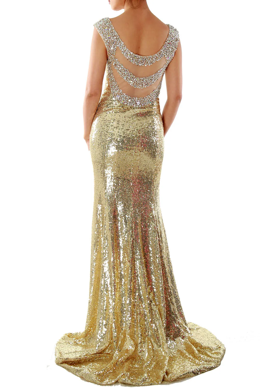 MACloth Women Mermaid Sequin Long Prom Dress Evening Gown
