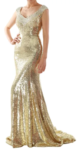 MACloth Women Mermaid Sequin Long Prom Dress Evening Gown