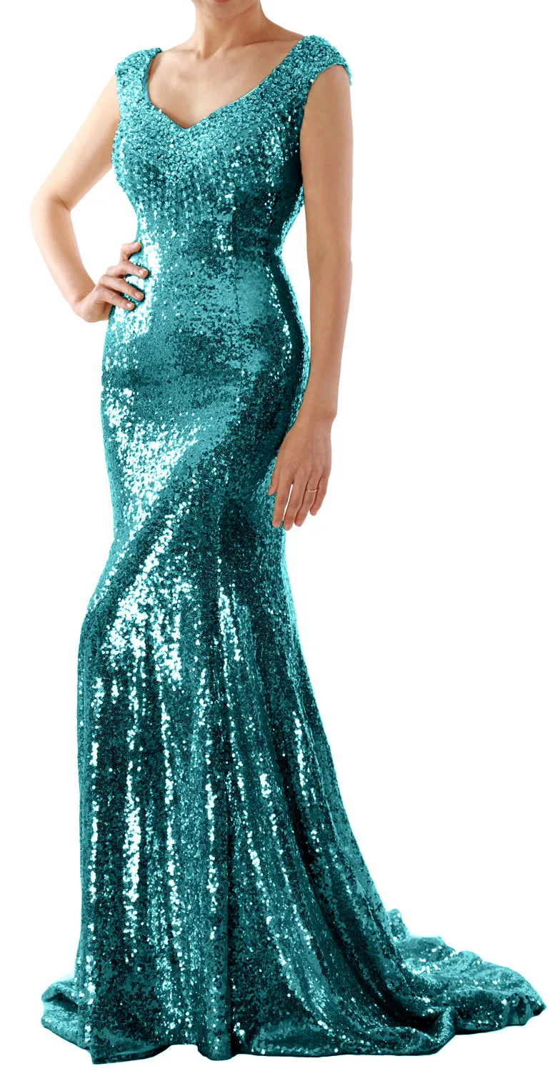 MACloth Women Mermaid Sequin Long Prom Dress Evening Gown