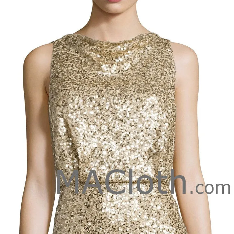 MACloth Women Mermaid Tank Sequin Gold Long Bridesmaid Dress Evening Formal Gown