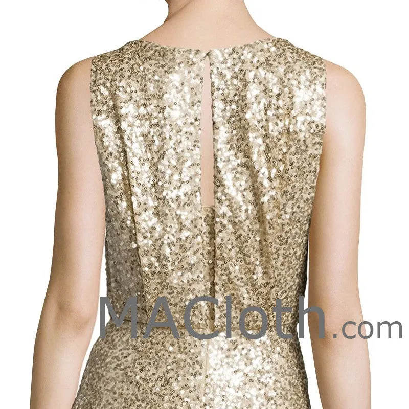 MACloth Women Mermaid Tank Sequin Gold Long Bridesmaid Dress Evening Formal Gown