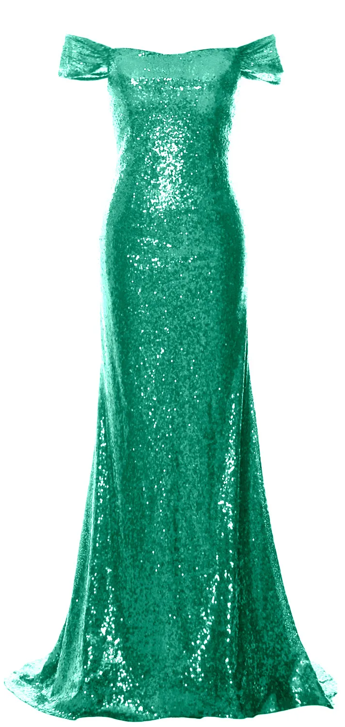 MACloth Women Off the Shoulder Prom Gown Mermaid Sequin Long Formal Evening Gown