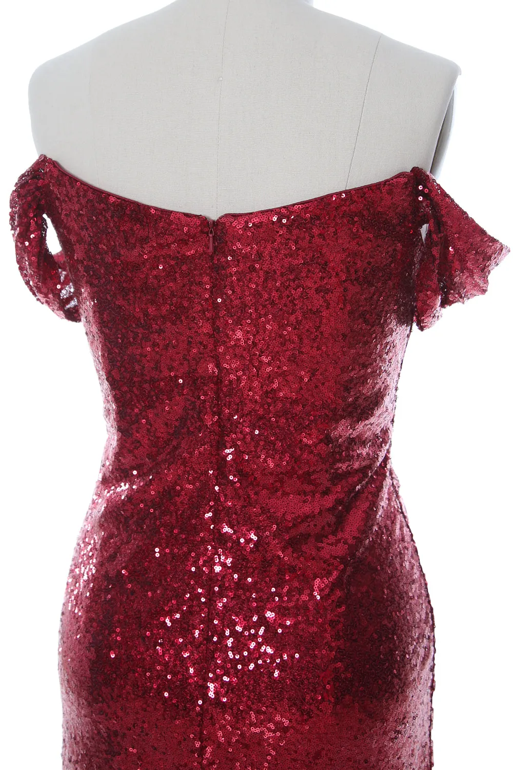 MACloth Women Off the Shoulder Prom Gown Mermaid Sequin Long Formal Evening Gown
