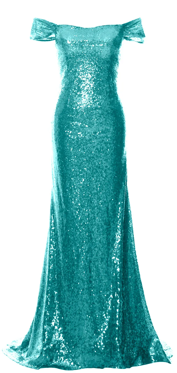 MACloth Women Off the Shoulder Prom Gown Mermaid Sequin Long Formal Evening Gown