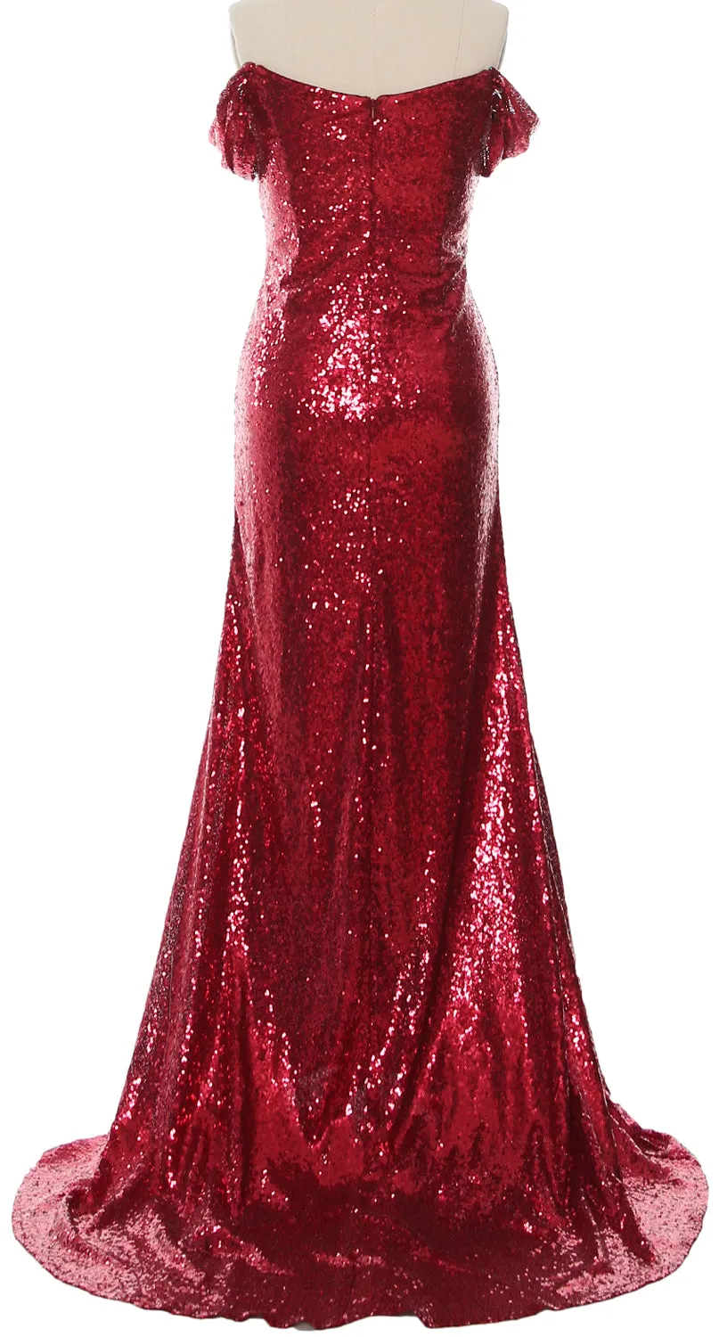 MACloth Women Off the Shoulder Prom Gown Mermaid Sequin Long Formal Evening Gown
