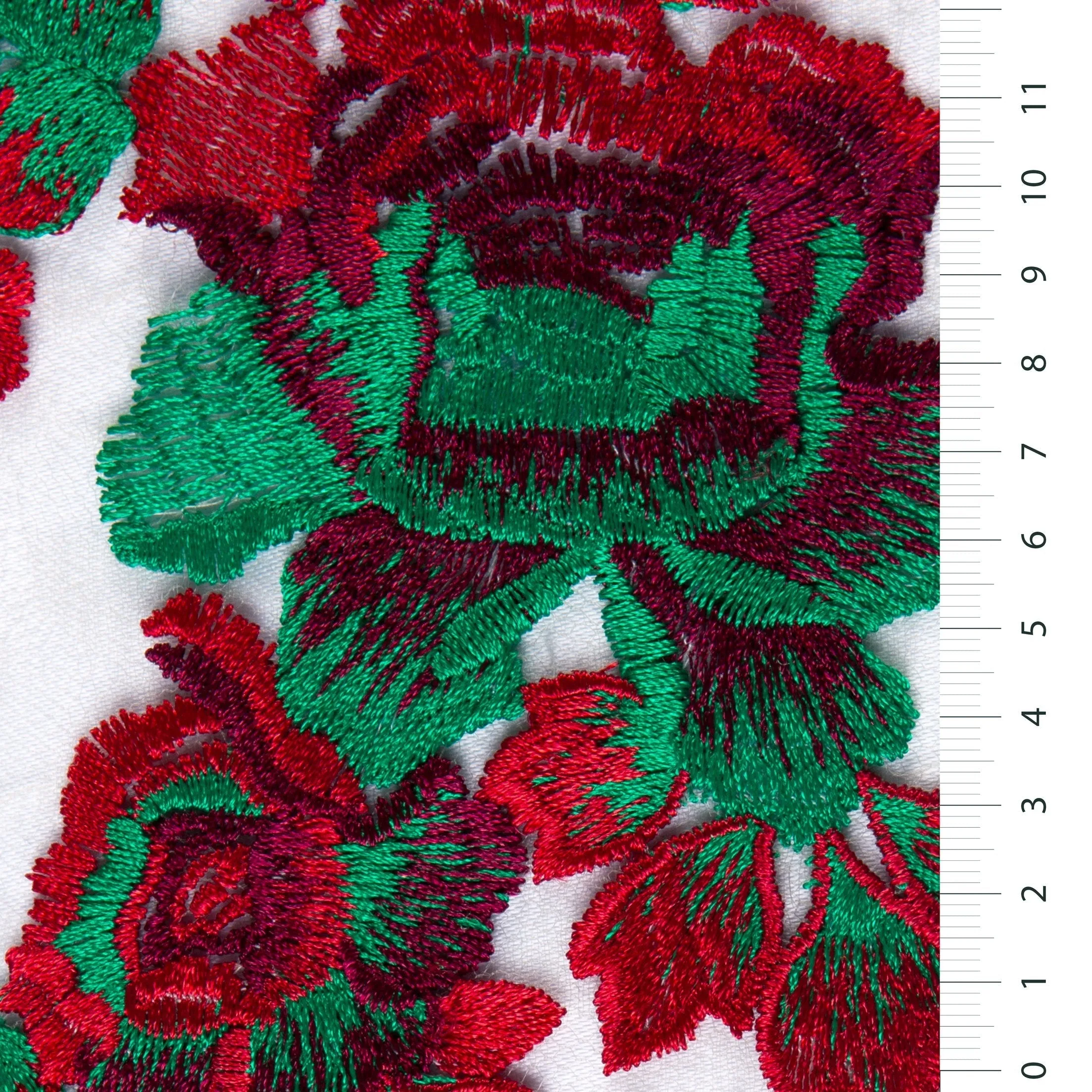 Maltese Style Floral Pattern Lace Embroidery Green Fabric