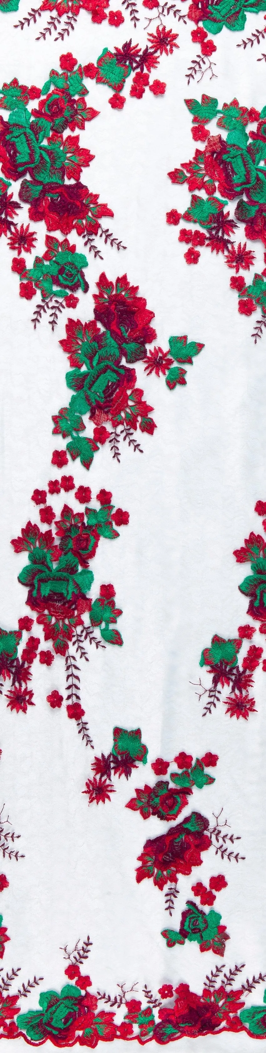 Maltese Style Floral Pattern Lace Embroidery Green Fabric