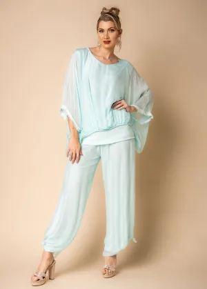 Marcella Silk Top in Aqua Mist