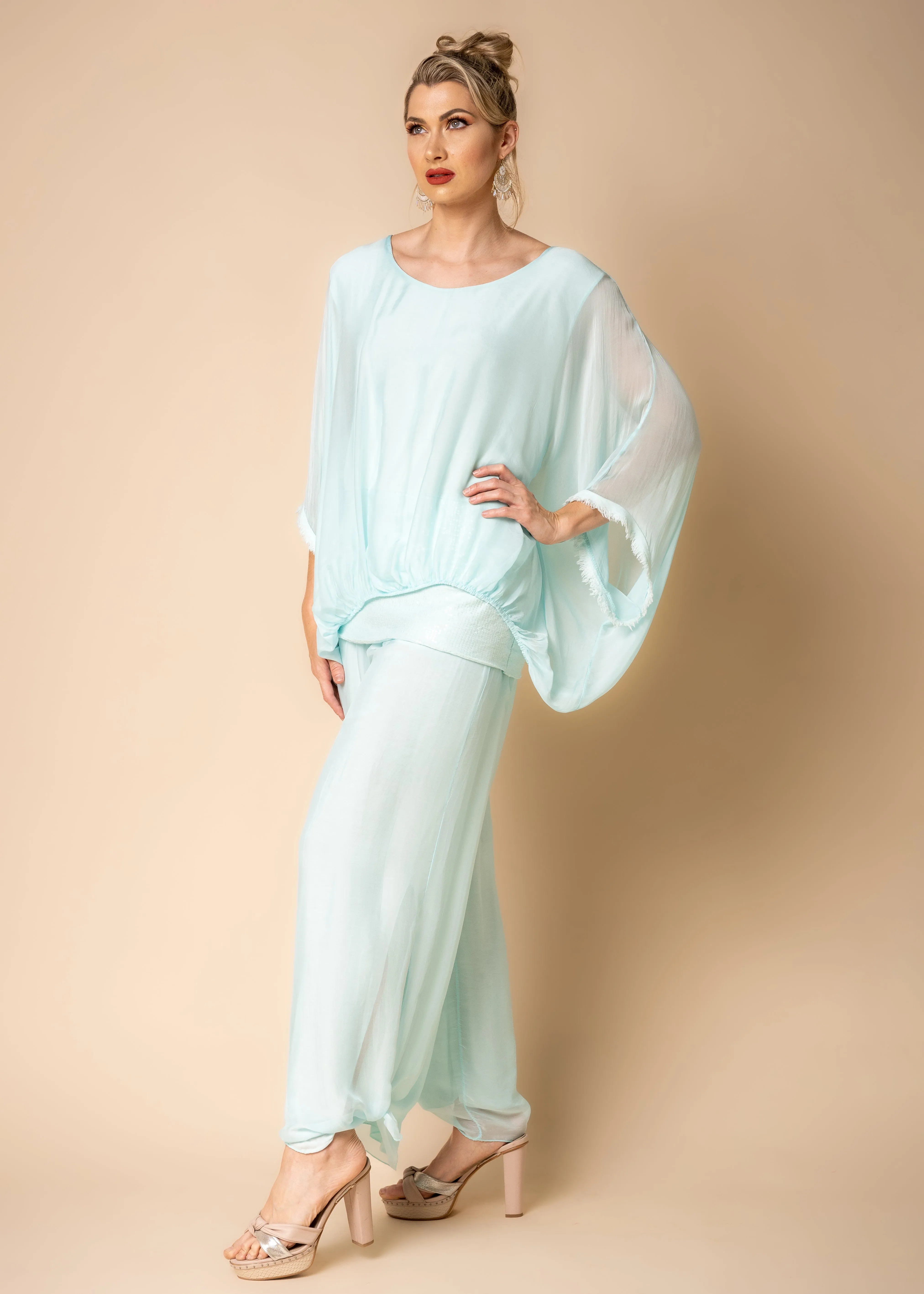 Marcella Silk Top in Aqua Mist