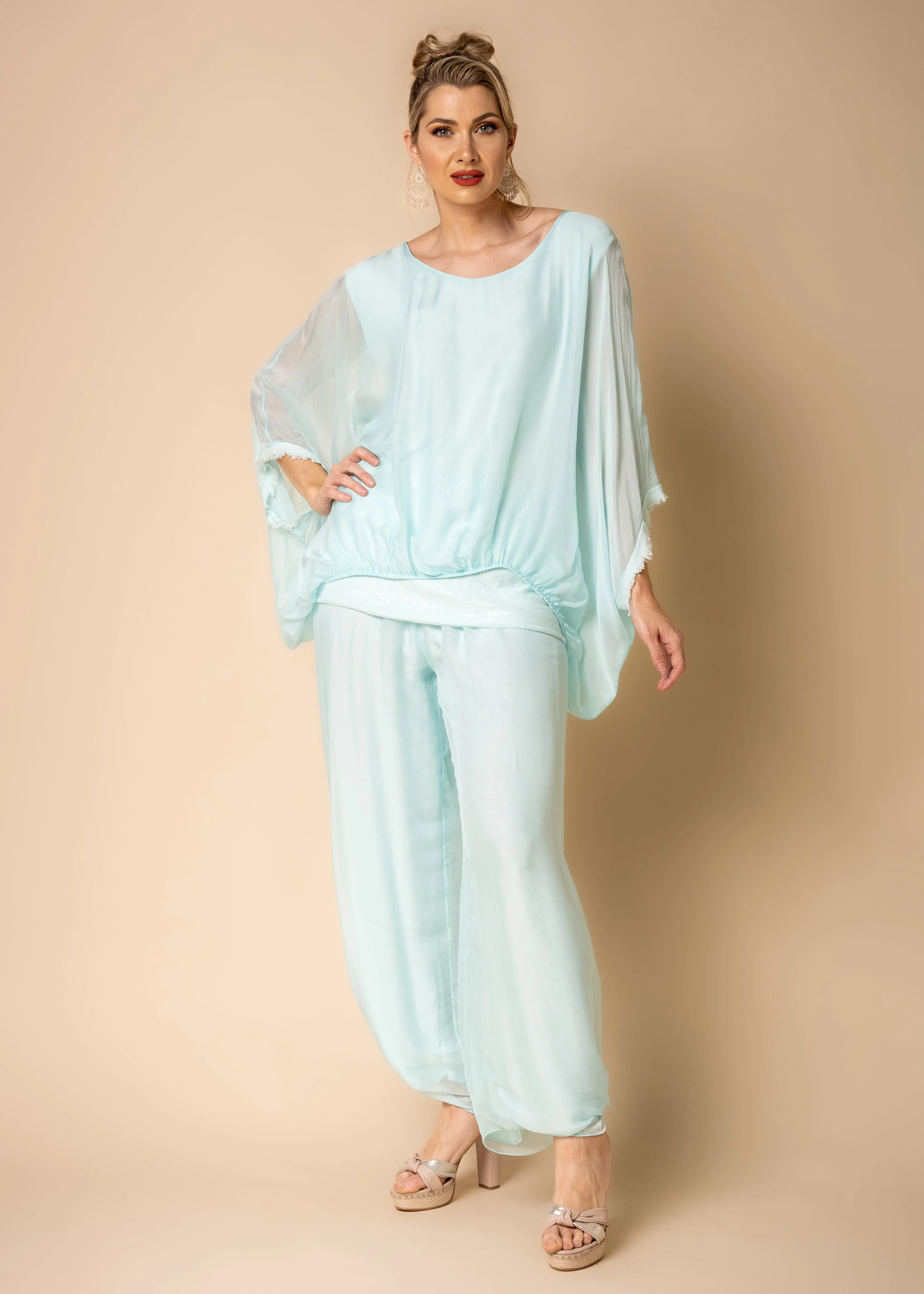Marcella Silk Top in Aqua Mist