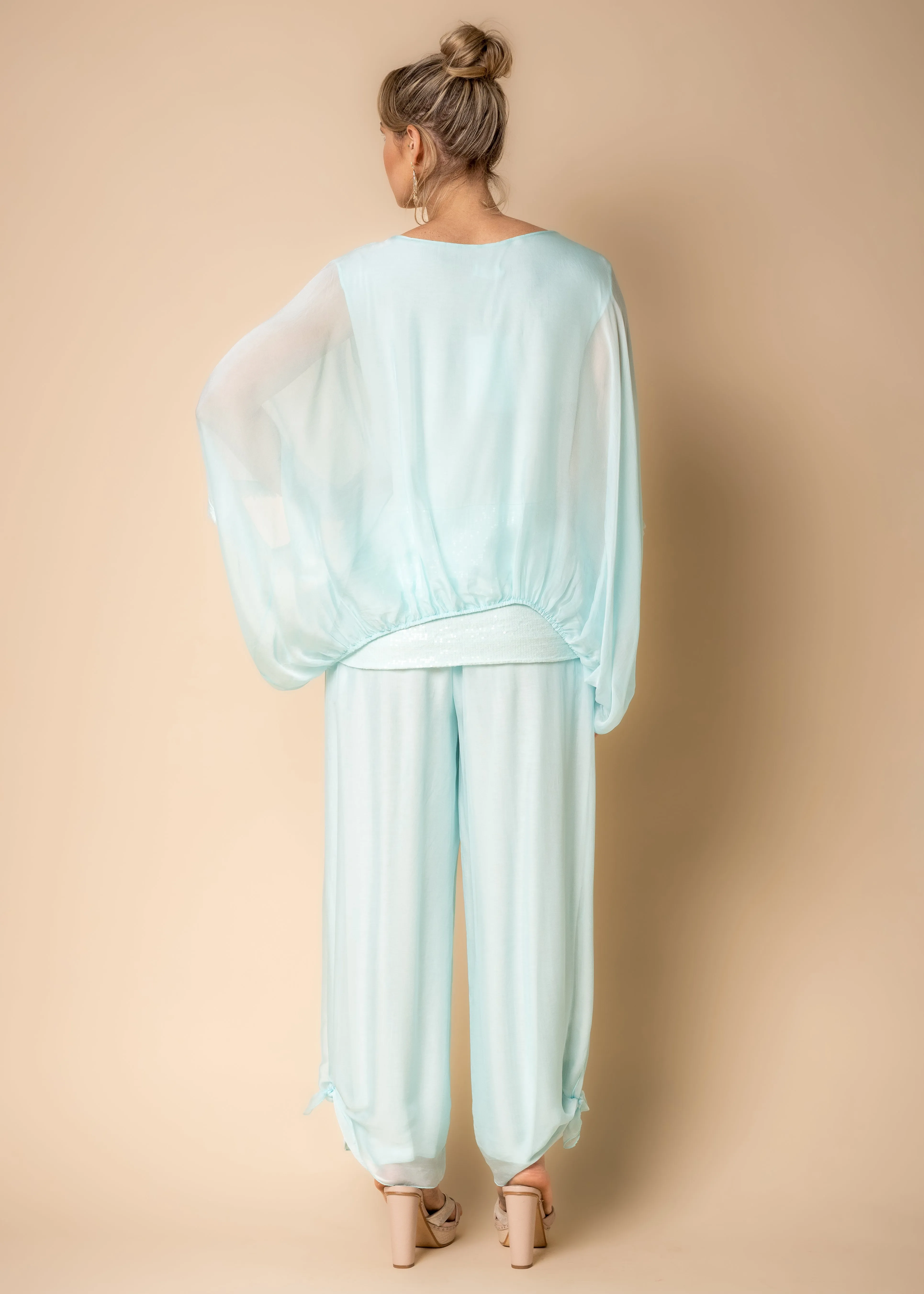 Marcella Silk Top in Aqua Mist