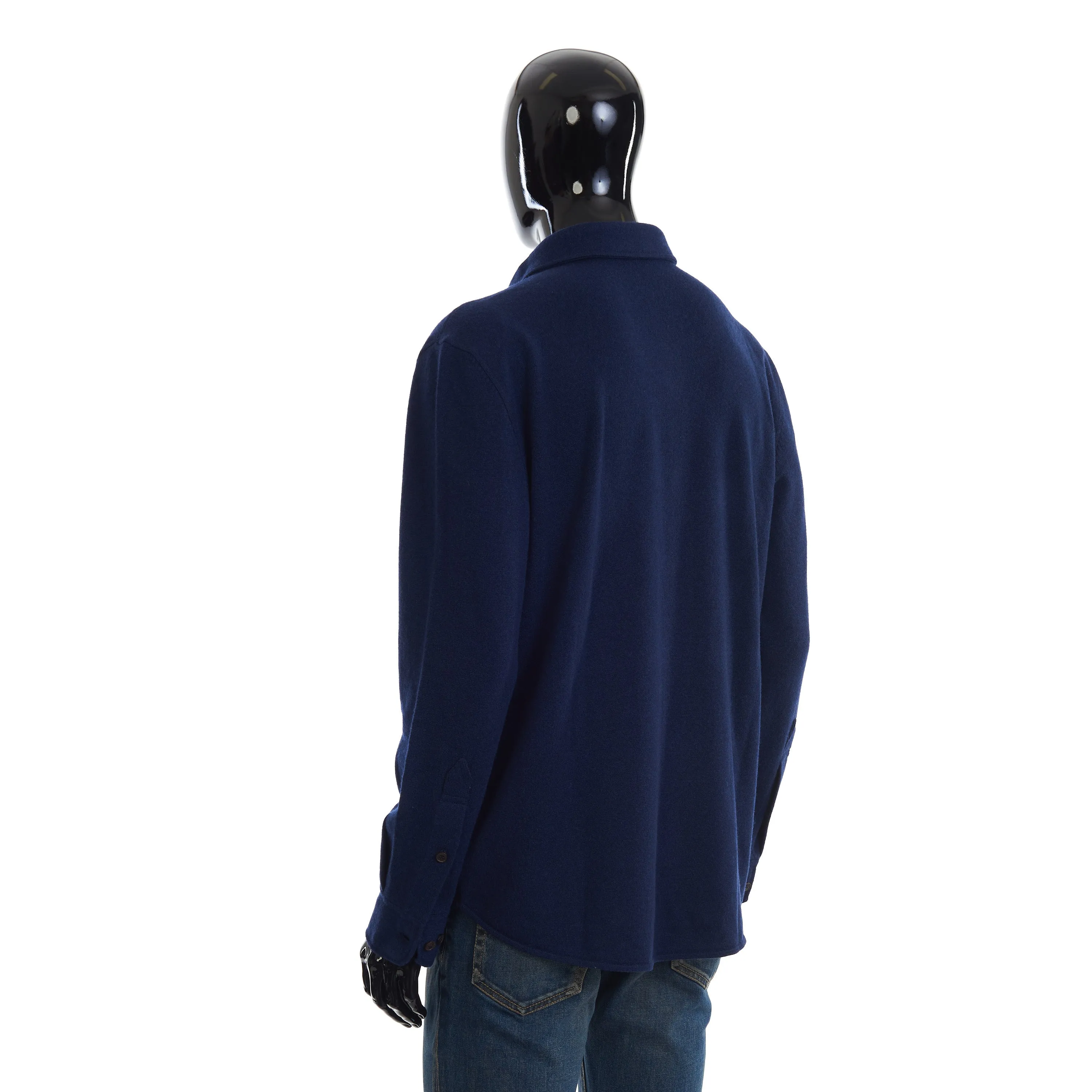 Marine Blue Virgin Wool, Cashmere And Silk Shirt-Style Cardigan