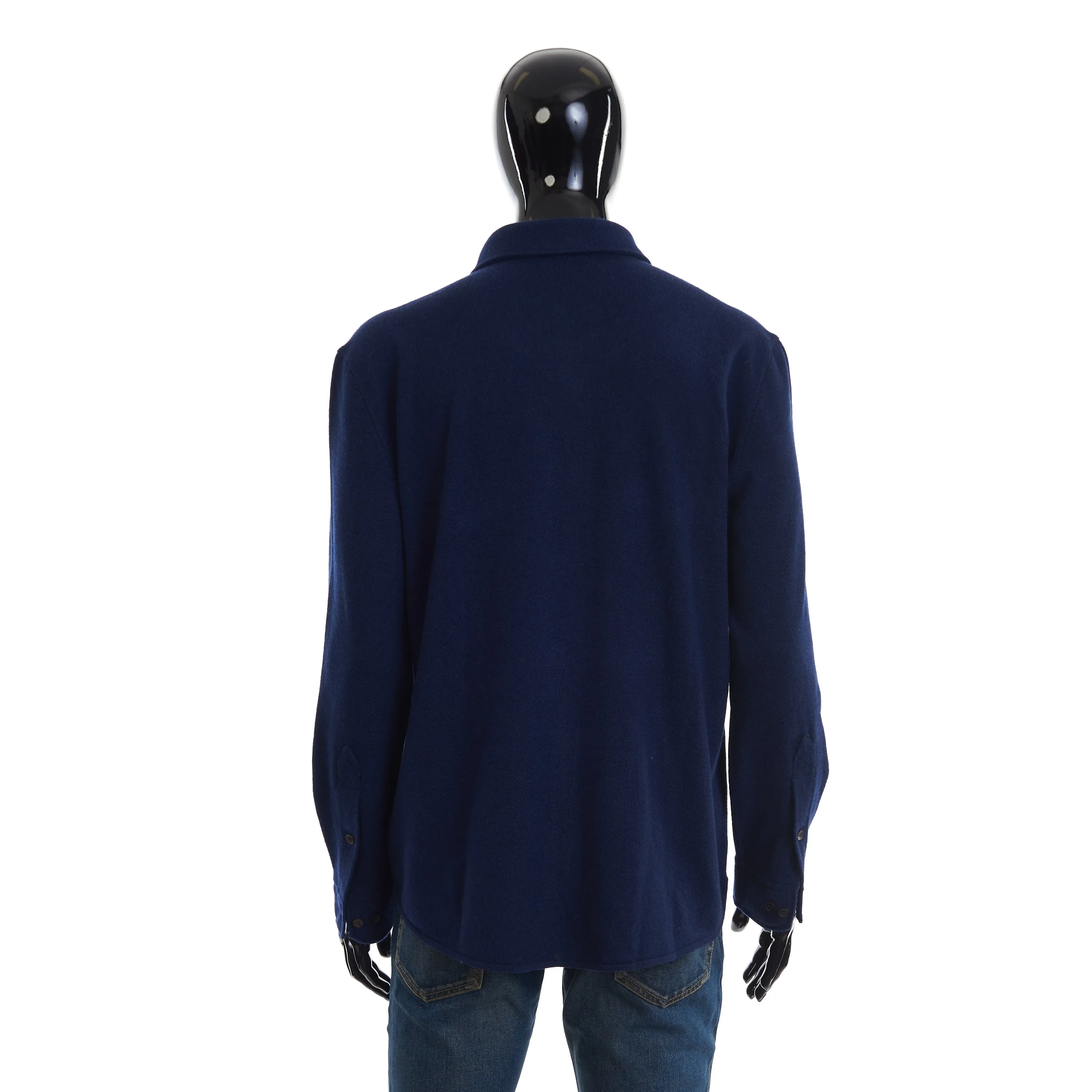 Marine Blue Virgin Wool, Cashmere And Silk Shirt-Style Cardigan