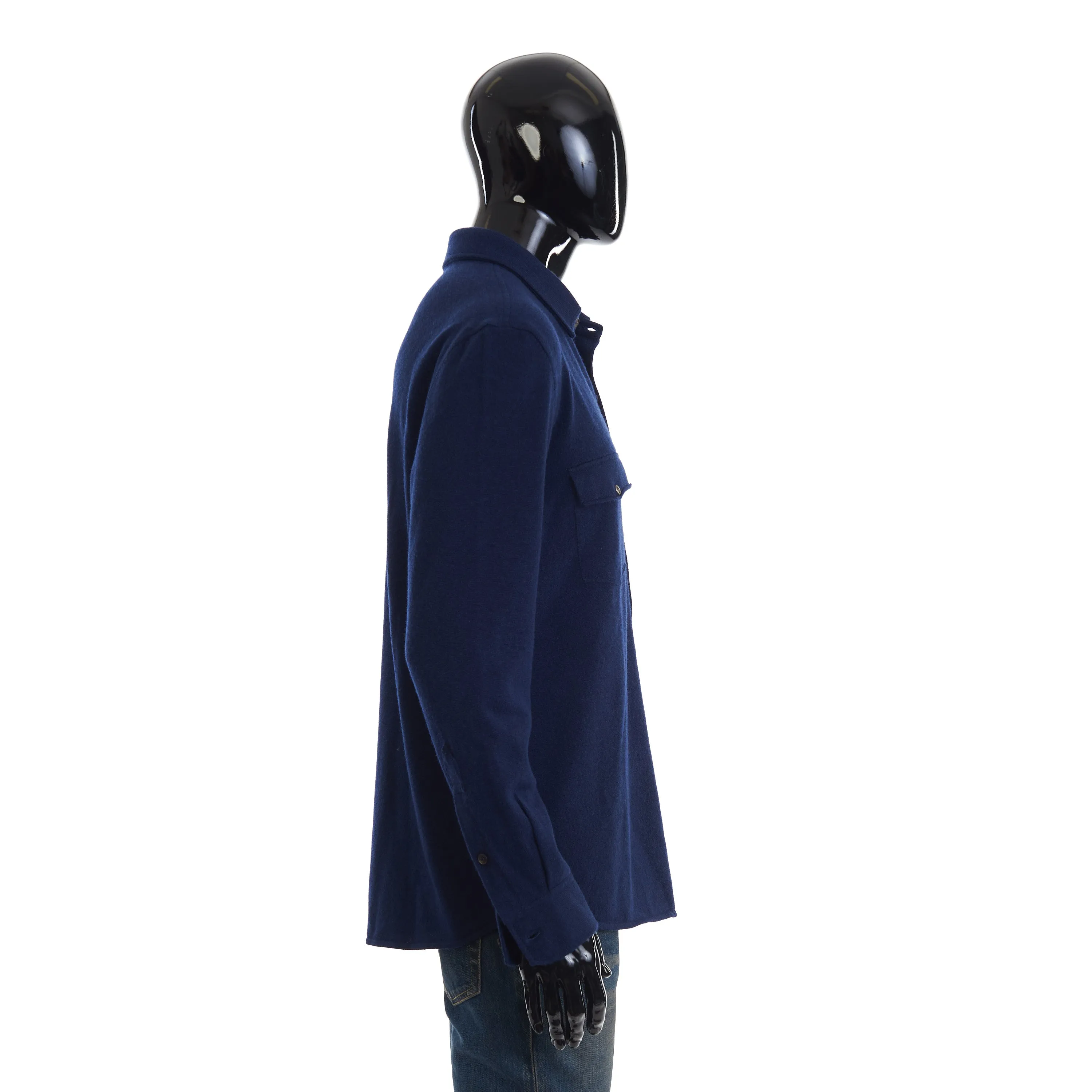 Marine Blue Virgin Wool, Cashmere And Silk Shirt-Style Cardigan