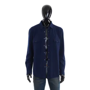 Marine Blue Virgin Wool, Cashmere And Silk Shirt-Style Cardigan