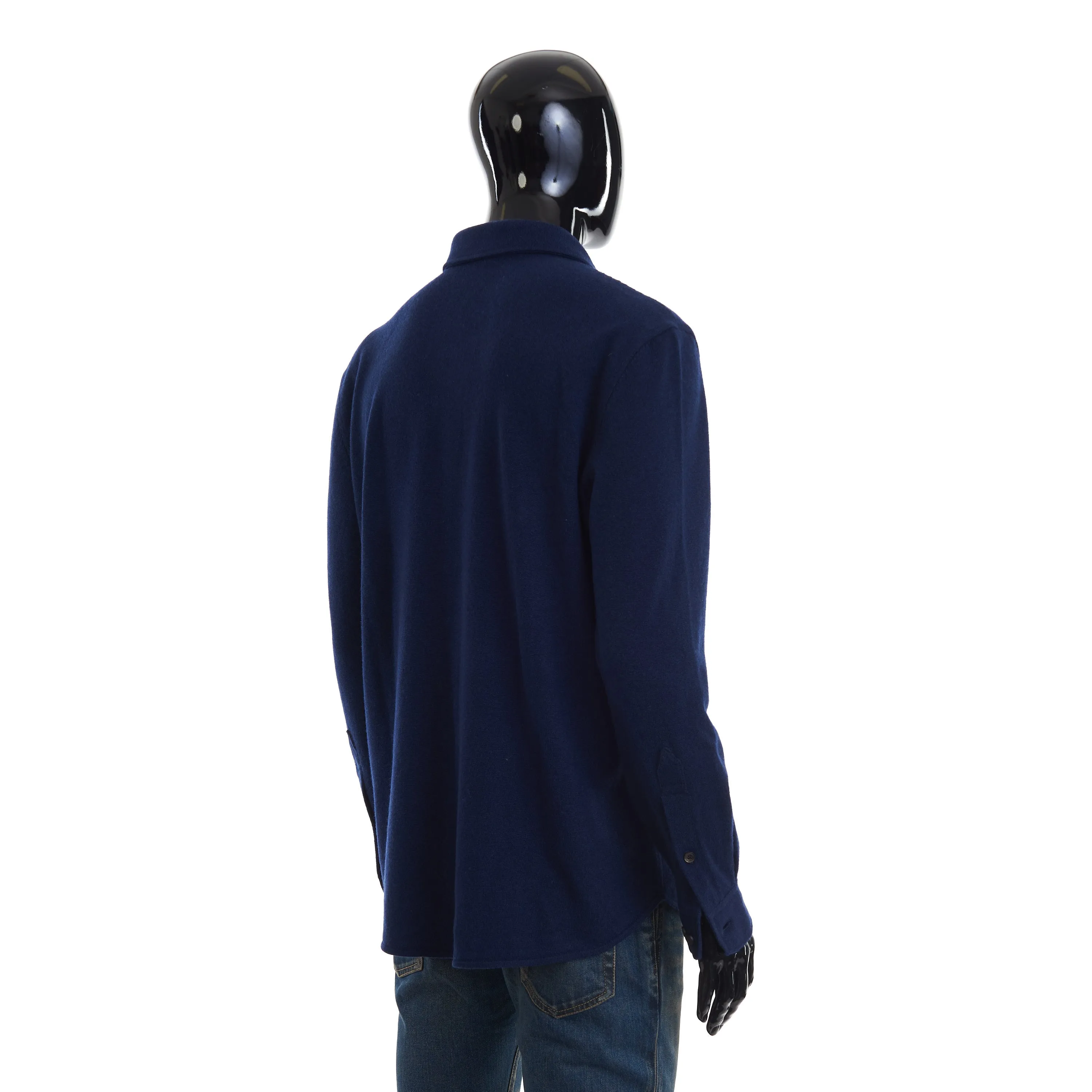 Marine Blue Virgin Wool, Cashmere And Silk Shirt-Style Cardigan