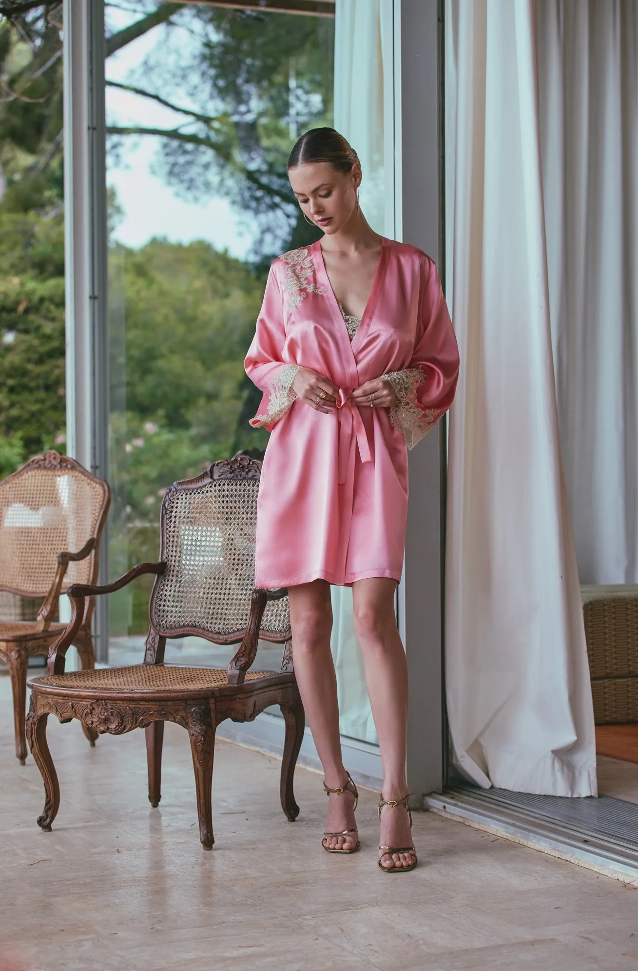 Marjolaine Artemis Luxury Silk and Lace Dressing Gown