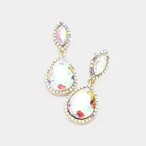 Marquise Abalone Teardrop Gold Evening Earrings