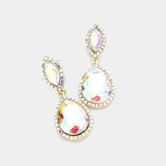 Marquise Abalone Teardrop Gold Evening Earrings